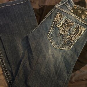 Miss Me Blue Boot Cut Jeans with Ornate Embellishments